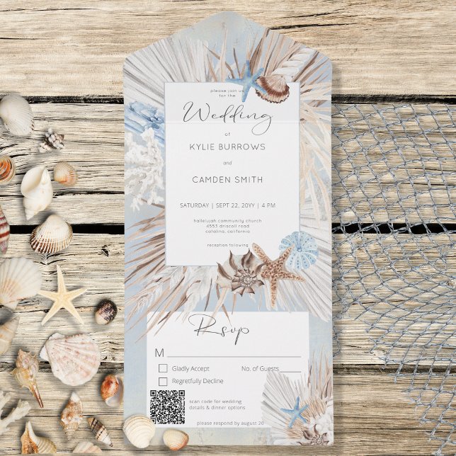 Boho Dusty Blue Beach Rustic QR-kod (Skapare uppladdad)
