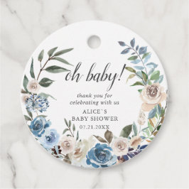 Boho Dusty Blue Beige Flowers Baby Shower Gåvor Etiketter