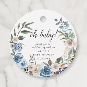 Boho Dusty Blue Beige Flowers Baby Shower Gåvor Etiketter