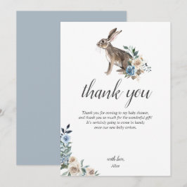 Boho Dusty Blue Beige Flowers Baby Shower Tack Kort