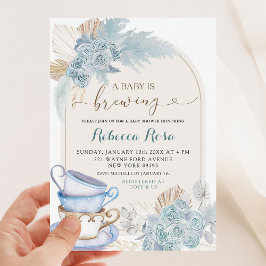 Boho Dusty Blue Blommigt Baby är BreBaby Shower Inbjudningar