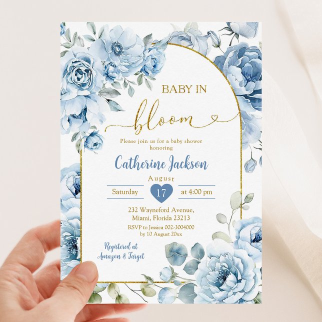 Boho Dusty Blue Blommigt Baby i Bloom Baby Shower Inbjudningar (Skapare uppladdad)