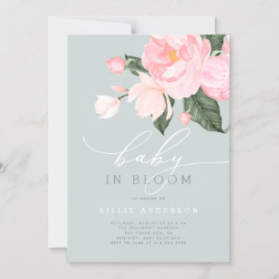 Boho Dusty Blue  Blommigt Baby i Bloom Shower Magnetisk Inbjudningskort