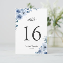 Boho Dusty Blue Blommigt Bröllop Bordsnummer Card