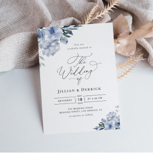 boho dusty Blue blommigt bröllop Inbjudningar