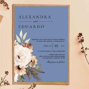Boho Dusty Blue Blommigt Bröllop Inbjudningar