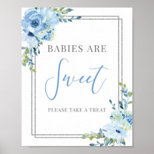Boho dusty Blue blommigt chic spädbarn är ett sött Poster