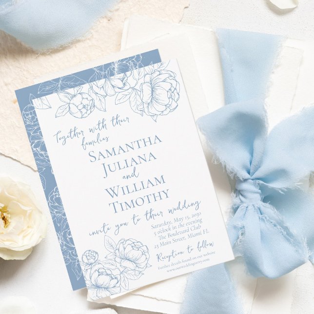 Boho Dusty Blue Blommigt Elegant Modern Bröllop Inbjudningar (Skapare uppladdad)