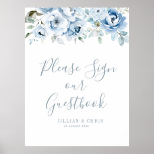 boho dusty blue blommigt guestbook-tecken i bröllo poster