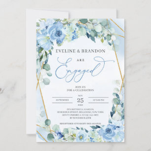 Boho Dusty Blue Blommigt Guld Geometric Ram Förlov Inbjudningar