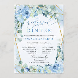 Boho Dusty Blue Blommigt Guld Geometric Rehearsal Inbjudningar