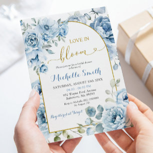 Boho Dusty Blue Blommigt Kärlek i Bloom Möhippa Inbjudningar