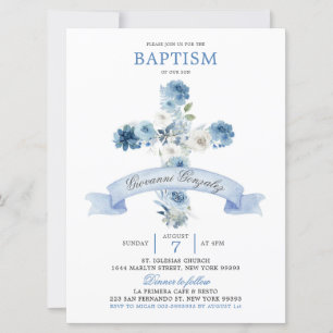 Boho Dusty Blue Blommigt Kor Baptism-inbjudan Inbjudningar