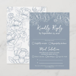 Boho Dusty Blue Blommigt Modern Bröllop-måltider OSA Kort