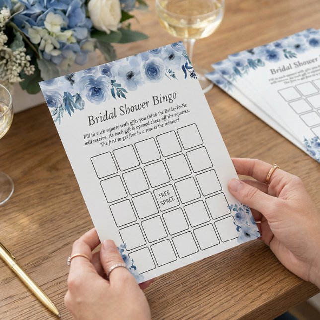 Boho Dusty Blue Blommigt Möhippa Bingo Game Reklamblad (Skapare uppladdad)