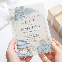 Boho Dusty Blue Blommigt Möhippa Tea Party Inbjudningar