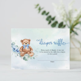 Boho Dusty Blue Blommigt Nalle Diaper Raffle Tilläggskort