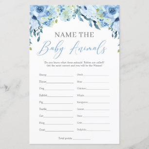 Boho Dusty Blue Blommigt Namn Baby djur