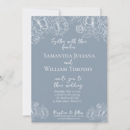 Boho Dusty Blue Botanical Blommigt Modern Bröllop Inbjudningar