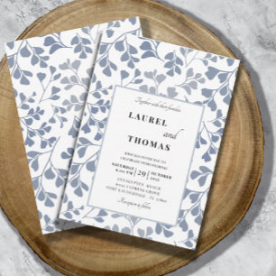 Boho Dusty Blue Botanical Löv bröllopsinbjudan Inbjudningar