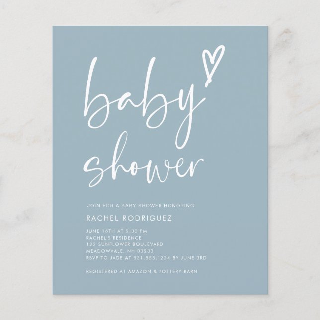 Boho Dusty Blue Boy Baby Shower-inbjudan (Framsida)