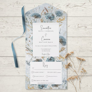 Boho Dusty Blue & Brown Blommigt Monogram Middag