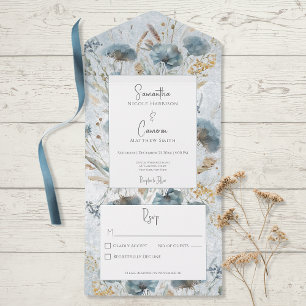 Boho Dusty Blue & Brown Blommigt Monogram nr midda
