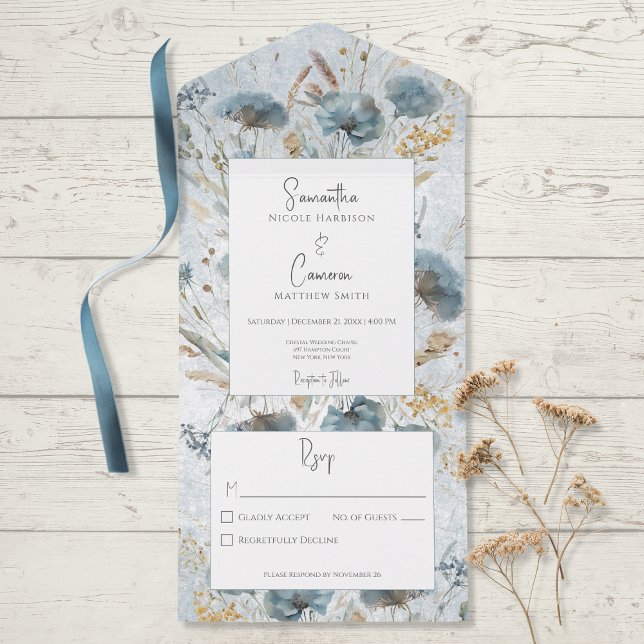 Boho Dusty Blue & Brown Blommigt Monogram nr midda (Skapare uppladdad)