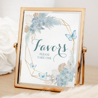 Boho Dusty Blue Butterfly Birthday Favors Poster