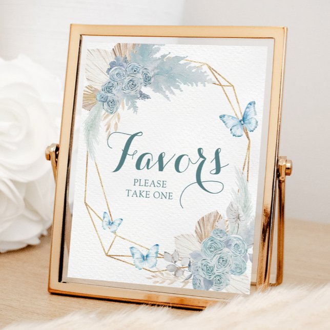 Boho Dusty Blue Butterfly Birthday Favors Poster (Skapare uppladdad)