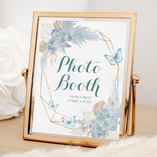 Boho Dusty Blue Butterfly Birthday Photo Booth Poster (Skapare uppladdad)
