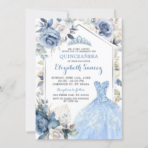 Boho Dusty Blue Dress Princess Quinceañera Inbjudningar