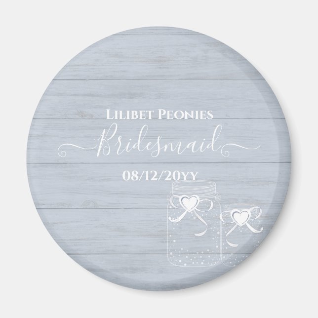 BOHO Dusty Blue Driftwood Mason Burk Bröllop Magnet (Framsidan)