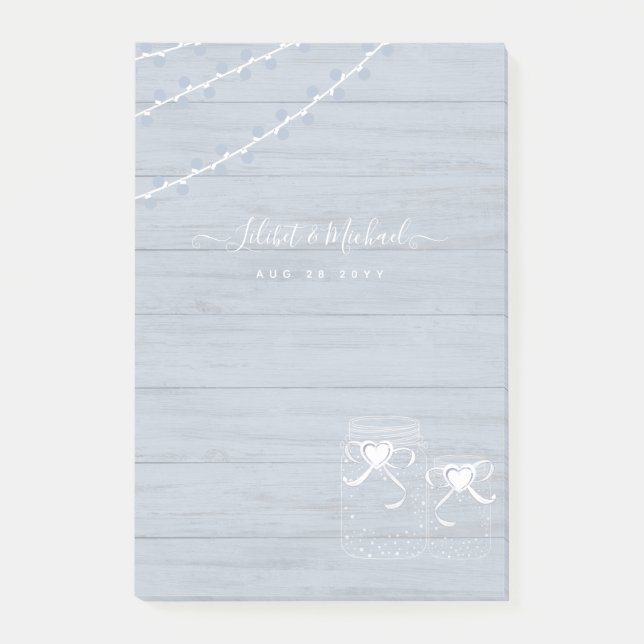 BOHO Dusty Blue Driftwood Mason Burk Bröllop Post-it Block (Framsida)