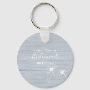 BOHO Dusty Blue Driftwood Murade Glas Bröllop Nyckelring