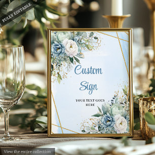 Boho Dusty Blue Eucalyptus Anpassningsbar DIY Bröl Poster