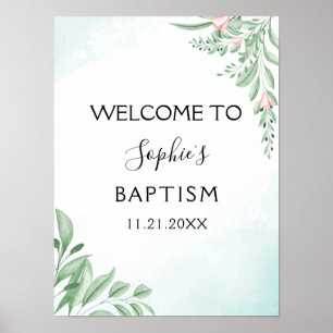 Boho Dusty Blue Eucalyptus Baptism Välkommen Poster