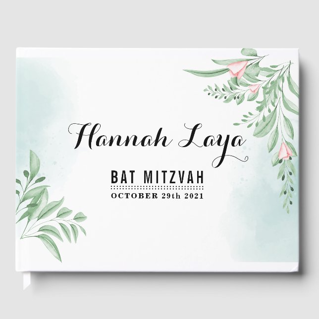 Boho Dusty Blue Eucalyptus Bat mitzvah Gästböcker (Framsida)