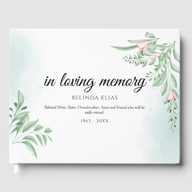 Boho Dusty Blue Eucalyptus Funeral Gästböcker (Framsida)