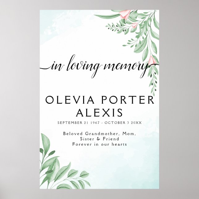 Boho Dusty Blue Eucalyptus Funeral Välkomsttecken Poster (Framsidan)