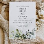 Boho Dusty Blue Eucalyptus Greenery Bröllop Inbjudningar<br><div class="desc">Den här eleganten innehåller blandade vattenfärgsgröna löv parade med ett klassserif & delikat sans font in black med en grönt vattencolor tvättar och monogram på baksidan. Matchande objekt är tillgängliga.</div>