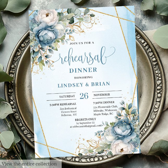 Boho Dusty Blue Eucalyptus Greenery Rehearsal Inbjudningar (Boho Dusty Blue Eucalyptus Greenery Rehearsal Invite)