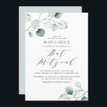 Boho Dusty Blue Eucalyptus Löv Bat mitzvah Inbjudningar<br><div class="desc">Den bat mitzvah inbjudan som ger vattenfärgad dammig blå eukalyptus löv med ett vismiskt skript. Anpassa genom att lägga till egna detaljer. Denna inbjudan till eukalyptus är perfekt för alla bat mitzvah teman och säsonger.</div>