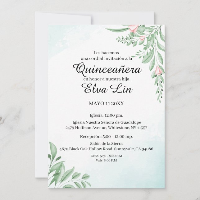 Boho Dusty Blue Eucalyptus Quinceanera Spara Datumet (Framsida)