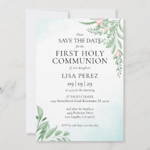Boho Dusty Blue First Heliga Communion Spara Datumet