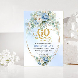 Boho Dusty Blue Floral 60th Birthday Invitation Inbjudningar