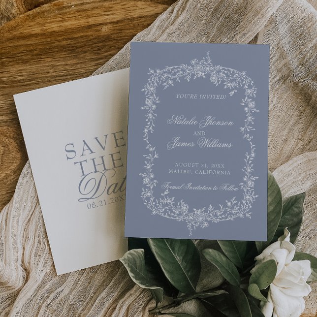 Boho Dusty Blue Floral Botanical Wedding Save The  Spara Datumet (Skapare uppladdad)
