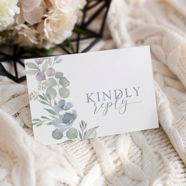 Boho Dusty Blue Floral RSVP Wedding  OSA Kort (Skapare uppladdad)
