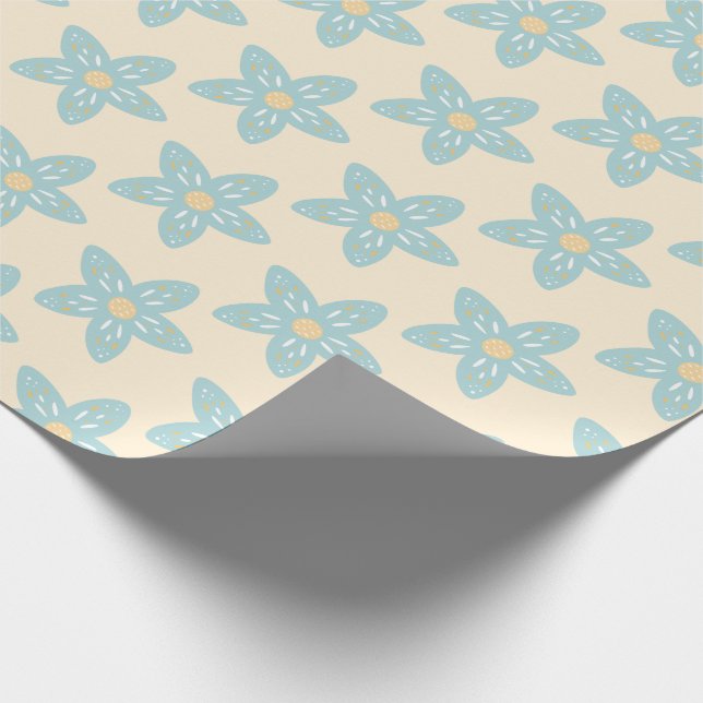 Boho Dusty Blue Flower Mönster Gult - bakgrund Presentpapper (Hörn)