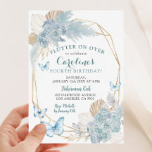 Boho Dusty Blue Flutter on over Butterfly Birthday